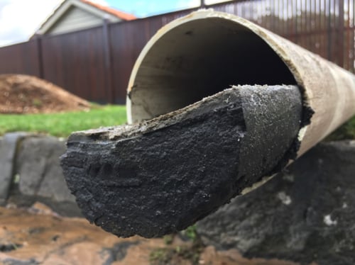 Cement blocking sewer pipe